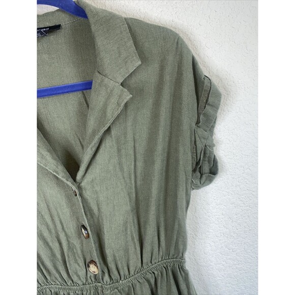 Linen army green Jumper Romper Jumpsuit S Pants Button Front Forever 21 - Picture 3 of 11